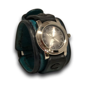 Turquoise and Black Leather Cuff Watch with Black Buckle-Leather Cuff Watches-Rockstar Leatherworks™