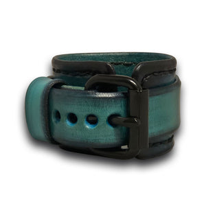 Turquoise and Black Leather Cuff Watch with Black Buckle-Leather Cuff Watches-Rockstar Leatherworks™