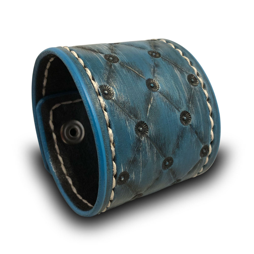 Quilted Turquoise Leather Cuff with Stitching and Snaps-Leather Cuffs & Wristbands-Rockstar Leatherworks™