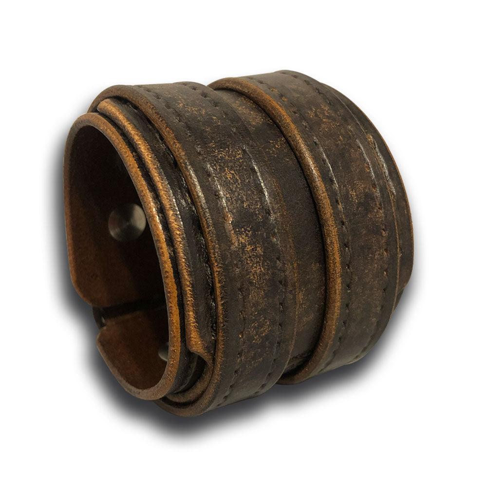 Weathered Double Buckle Double Strap Leather Cuff Wristband-Leather Cuffs & Wristbands-Rockstar Leatherworks™
