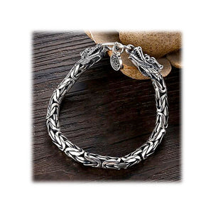 Silver Double Dragon Head Link Chain Bracelet-Bracelet-Rockstar Leatherworks™