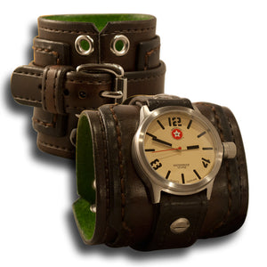 Dark Brown Drake Leather Cuff Watch with Stainless 42mm Sapphire-Leather Cuff Watches-Rockstar Leatherworks™