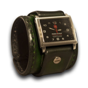 Forest Green Stressed Leather Cuff Watch with 42mm Black Dial-Leather Cuff Watches-Rockstar Leatherworks™