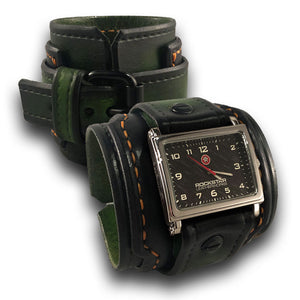 Forest Green Stressed Drake Leather Cuff Watch Black Buckle-Leather Cuff Watches-Rockstar Leatherworks™