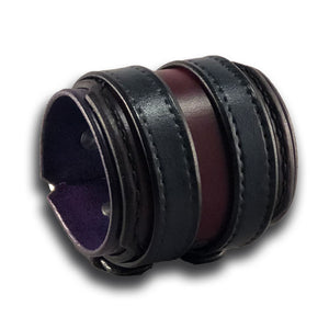 Purple, Oxblood & Blue Leather Drake Double Strap Cuff Wristband-Leather Cuffs & Wristbands-Rockstar Leatherworks™