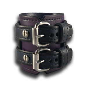 Purple, Oxblood & Blue Layered Leather Double Strap Cuff Wristband-Leather Cuffs & Wristbands-Rockstar Leatherworks™