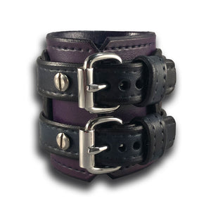 Purple, Oxblood & Blue Leather Drake Double Strap Cuff Wristband-Leather Cuffs & Wristbands-Rockstar Leatherworks™