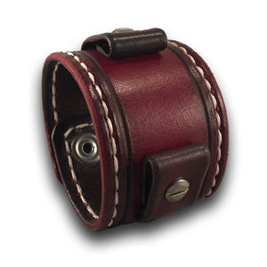 Red Stressed Leather Cuff Watch Band with Snaps-Custom Handmade Leather Watch Bands-Rockstar Leatherworks™