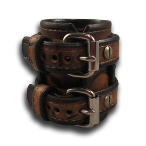 Layered Drake Leather Double Strap Cuff with Double Buckle-Leather Cuffs & Wristbands-Rockstar Leatherworks™