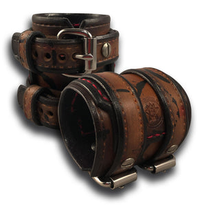 Layered Drake Leather Double Strap Cuff with Double Buckle-Leather Cuffs & Wristbands-Rockstar Leatherworks™