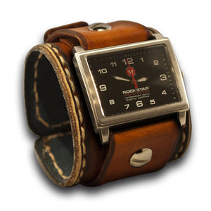 Range Tan Leather Cuff Watch with Stitching and Stainless Buckle-Leather Cuff Watches-Rockstar Leatherworks™