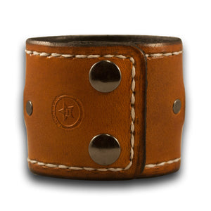 Range Tan Leather Cuff Watch with Stitching & Black Snaps-Leather Cuff Watches-Rockstar Leatherworks™