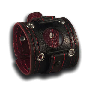 Black & Red Apple Leather Cuff Band with Stainless Eyelets-Custom Handmade Leather Watch Bands-Rockstar Leatherworks™