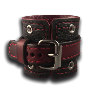 Black & Red Apple Leather Cuff Band with Stainless Eyelets-Custom Handmade Leather Watch Bands-Rockstar Leatherworks™