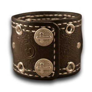 Slate Apple Leather Cuff Watch Band with Roped Cross Snaps & Eyelets-Custom Handmade Leather Watch Bands-Rockstar Leatherworks™