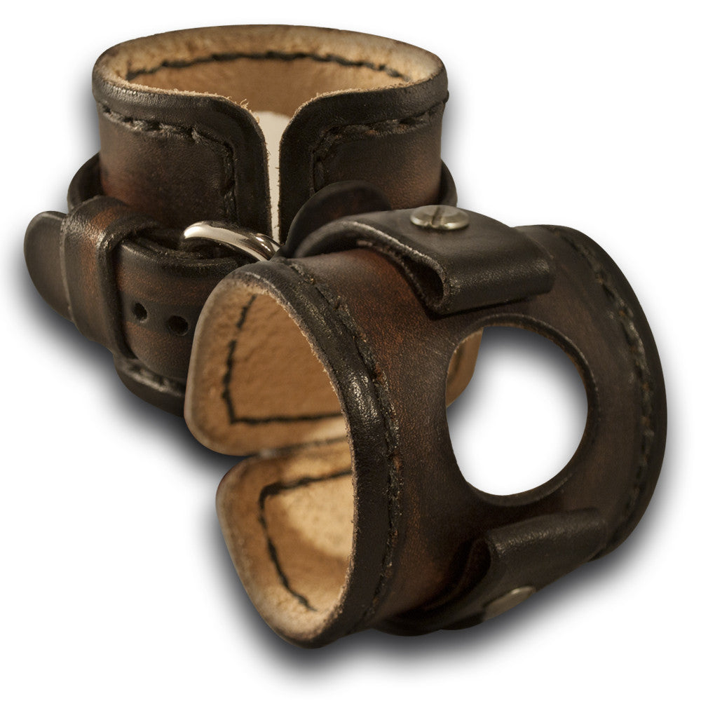 Dark Brown Apple iWatch Leather Cuff Watch Band with Stitching-Custom Handmade Leather Watch Bands-Rockstar Leatherworks™