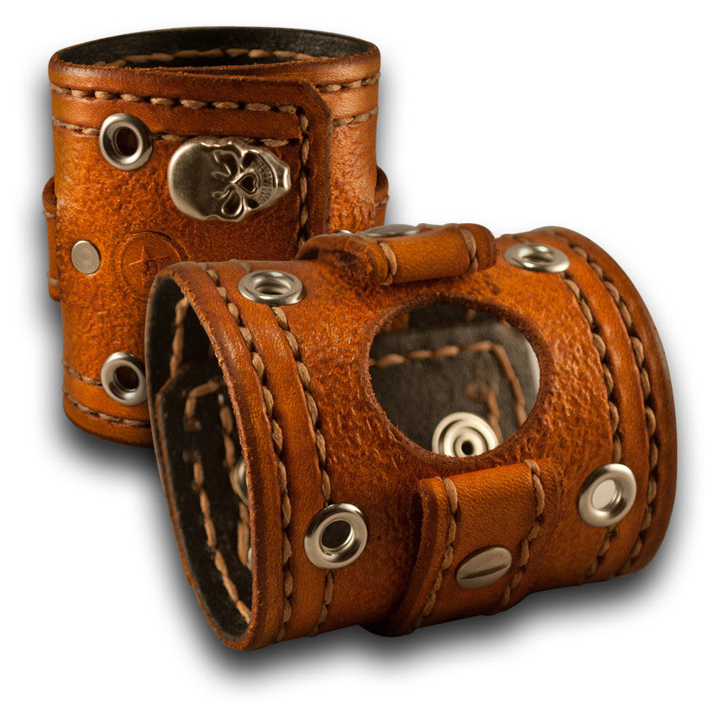 Range Tan Apple iWatch Leather Cuff Band with Skull Snaps & Eyelets-Custom Handmade Leather Watch Bands-Rockstar Leatherworks™