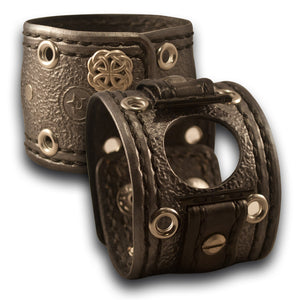 Silver Apple Leather Cuff Watch Band with Celtic Snaps & Eyelets-Custom Handmade Leather Watch Bands-Rockstar Leatherworks™