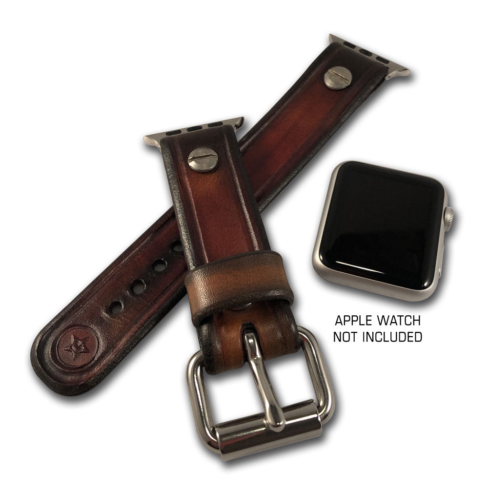 Tan Stressed Leather Apple iWatch Straps with Stainless Hardware-Custom Handmade Leather Watch Bands-Rockstar Leatherworks™