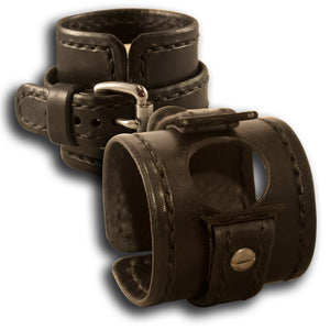 Black Apple iWatch Leather Cuff Watch Band with Stitching-Custom Handmade Leather Watch Bands-Rockstar Leatherworks™