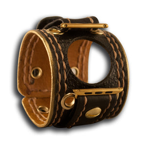 Black/Gold Apple iWatch Leather Cuff Band with Brass Eyelets-Custom Handmade Leather Watch Bands-Rockstar Leatherworks™