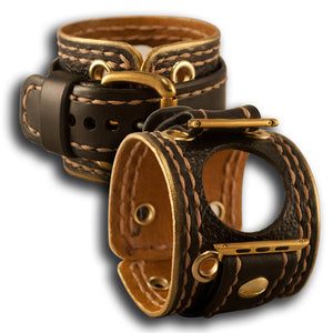 Black/Gold Apple iWatch Leather Cuff Band with Brass Eyelets-Custom Handmade Leather Watch Bands-Rockstar Leatherworks™