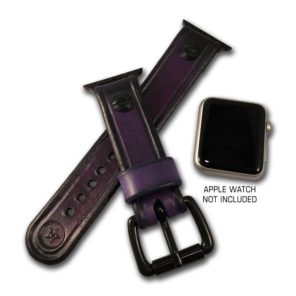 Purple Stressed Leather Apple iWatch Straps & Black Hardware-Custom Handmade Leather Watch Bands-Rockstar Leatherworks™