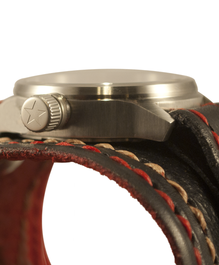 Black Leather Cuff Watch Stitched 42mm Stainless Sapphire 10 ATM-Leather Cuff Watches-Rockstar Leatherworks™