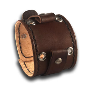 Bison Brown Leather Cuff Watch Band with Stitching & Eyelets-Custom Handmade Leather Watch Bands-Rockstar Leatherworks™
