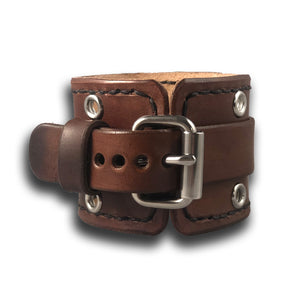 Bison Brown Leather Cuff Watch Band with Stitching & Eyelets-Custom Handmade Leather Watch Bands-Rockstar Leatherworks™