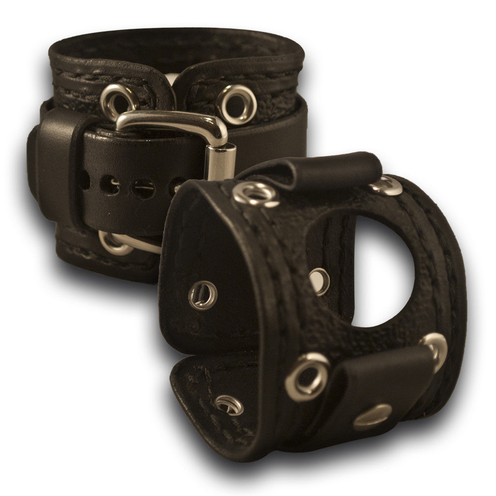 Black Samsung Leather Cuff Watch Band with Eyelets Rockstar