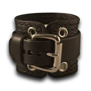 Black Apple Leather Cuff Watch Band with Stainless Eyelets-Custom Handmade Leather Watch Bands-Rockstar Leatherworks™