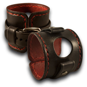 Black & Red Samsung Custom Wide Leather Cuff Watch Band-Custom Handmade Leather Watch Bands-Rockstar Leatherworks™