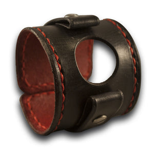 Black & Red Apple iWatch Leather Cuff Watch Band-Custom Handmade Leather Watch Bands-Rockstar Leatherworks™