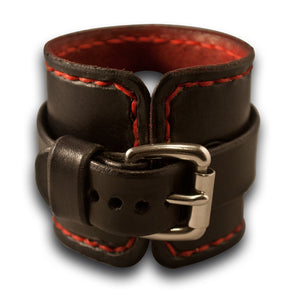 Black & Red Samsung Custom Wide Leather Cuff Watch Band-Custom Handmade Leather Watch Bands-Rockstar Leatherworks™