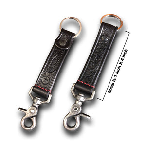 Black Leather Keychain with Red Stitching & Trigger Snap-Keychain-Rockstar Leatherworks™