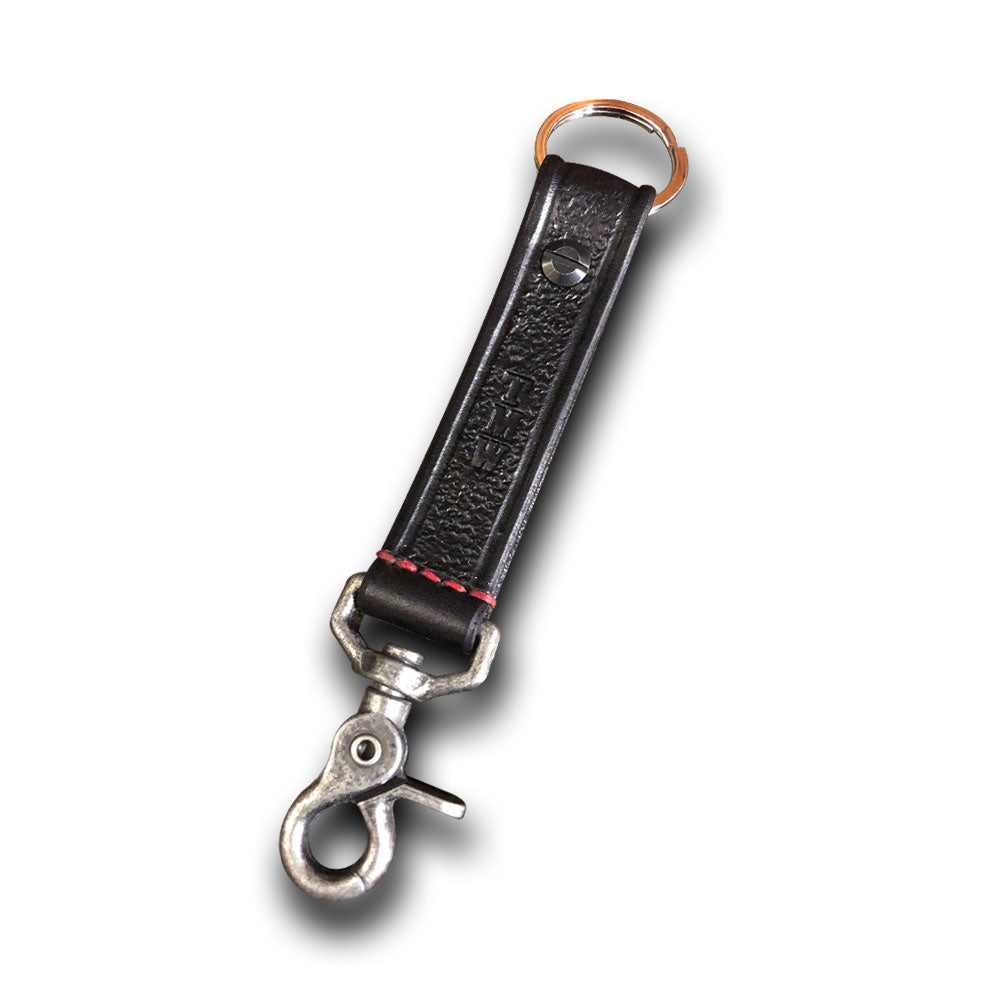 Black Leather Keychain with Red Stitching & Trigger Snap-Keychain-Rockstar Leatherworks™