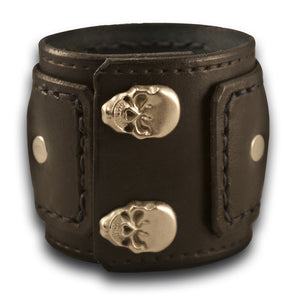 Black Layered Wide Leather Cuff Watch with Skull Snaps-Leather Cuff Watches-Rockstar Leatherworks™