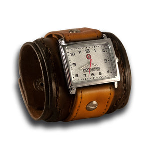 Range Tan Stressed Layered Leather Cuff Watch with Roped Cross Snaps-Leather Cuff Watches-Rockstar Leatherworks™