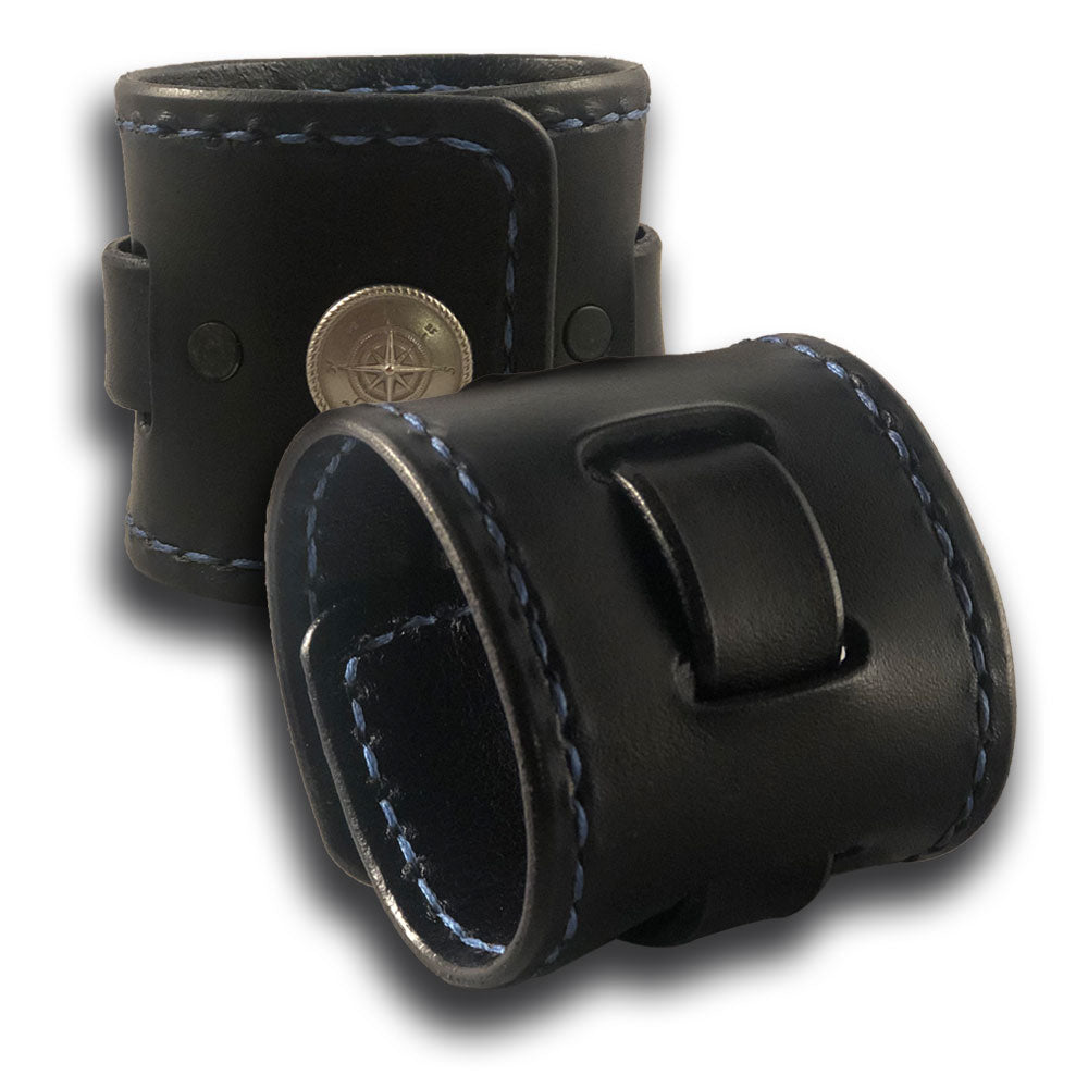 Black Leather Cuff Wristband with Weaved Strap & Snap-Leather Cuffs & Wristbands-Rockstar Leatherworks™