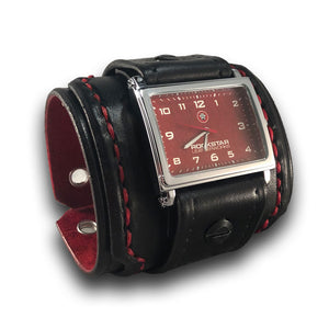 Black Wide Layered Leather Cuff Watch with Black Buckle-Leather Cuff Watches-Rockstar Leatherworks™