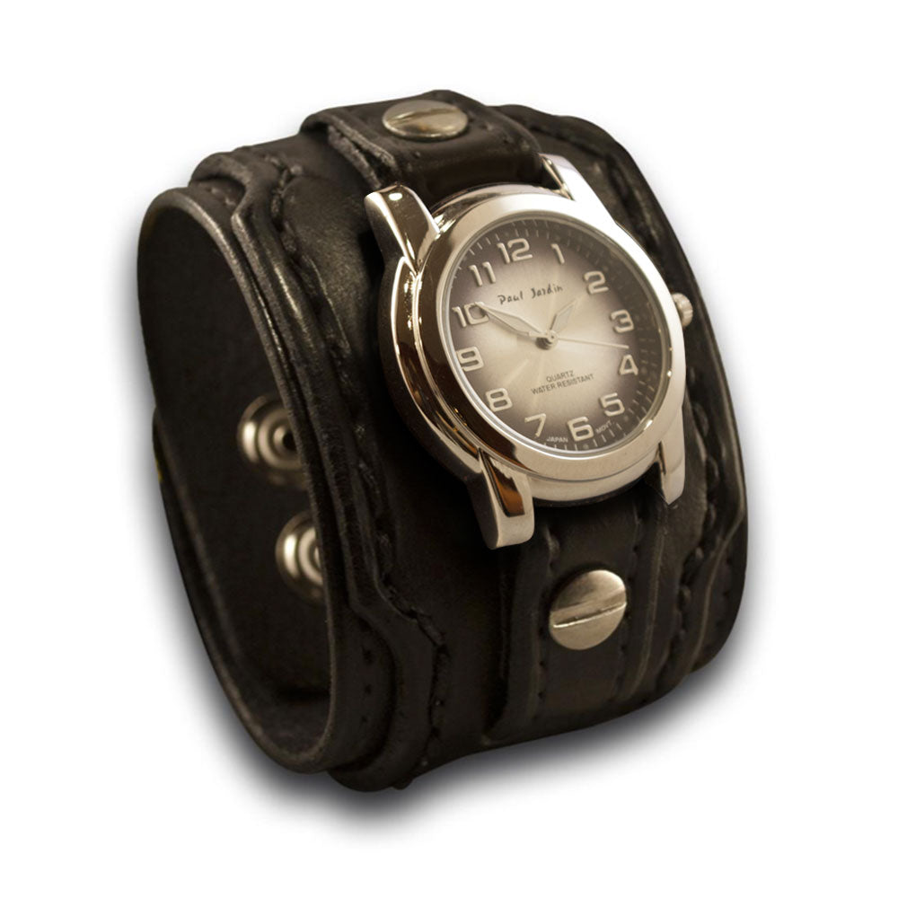 Black Layered Leather Cuff Watch with Stainless Snaps-Leather Cuff Watches-Rockstar Leatherworks™