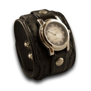 Black Layered Leather Cuff Watch with Stainless Snaps-Leather Cuff Watches-Rockstar Leatherworks™