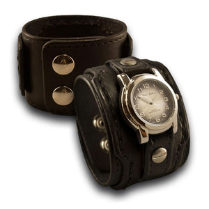 Black Drake Leather Cuff Watch with Stainless Snaps-Leather Cuff Watches-Rockstar Leatherworks™