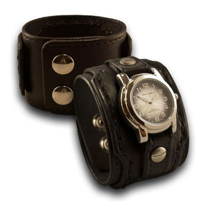 Black Layered Leather Cuff Watch with Stainless Snaps-Leather Cuff Watches-Rockstar Leatherworks™