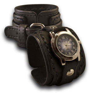 Black Rockstar Drake Leather Cuff Watch Stitched & Layered Cuff-Leather Cuff Watches-Rockstar Leatherworks™