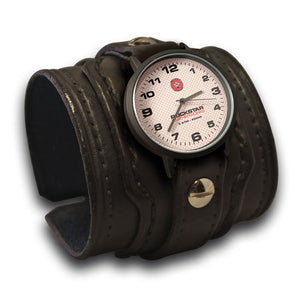 Black Drake Layered Leather Cuff Watch with Stitching and Buckle-Leather Cuff Watches-Rockstar Leatherworks™