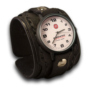 Black Layered Leather Cuff Watch Stitched & Layered Cuff-Leather Cuff Watches-Rockstar Leatherworks™