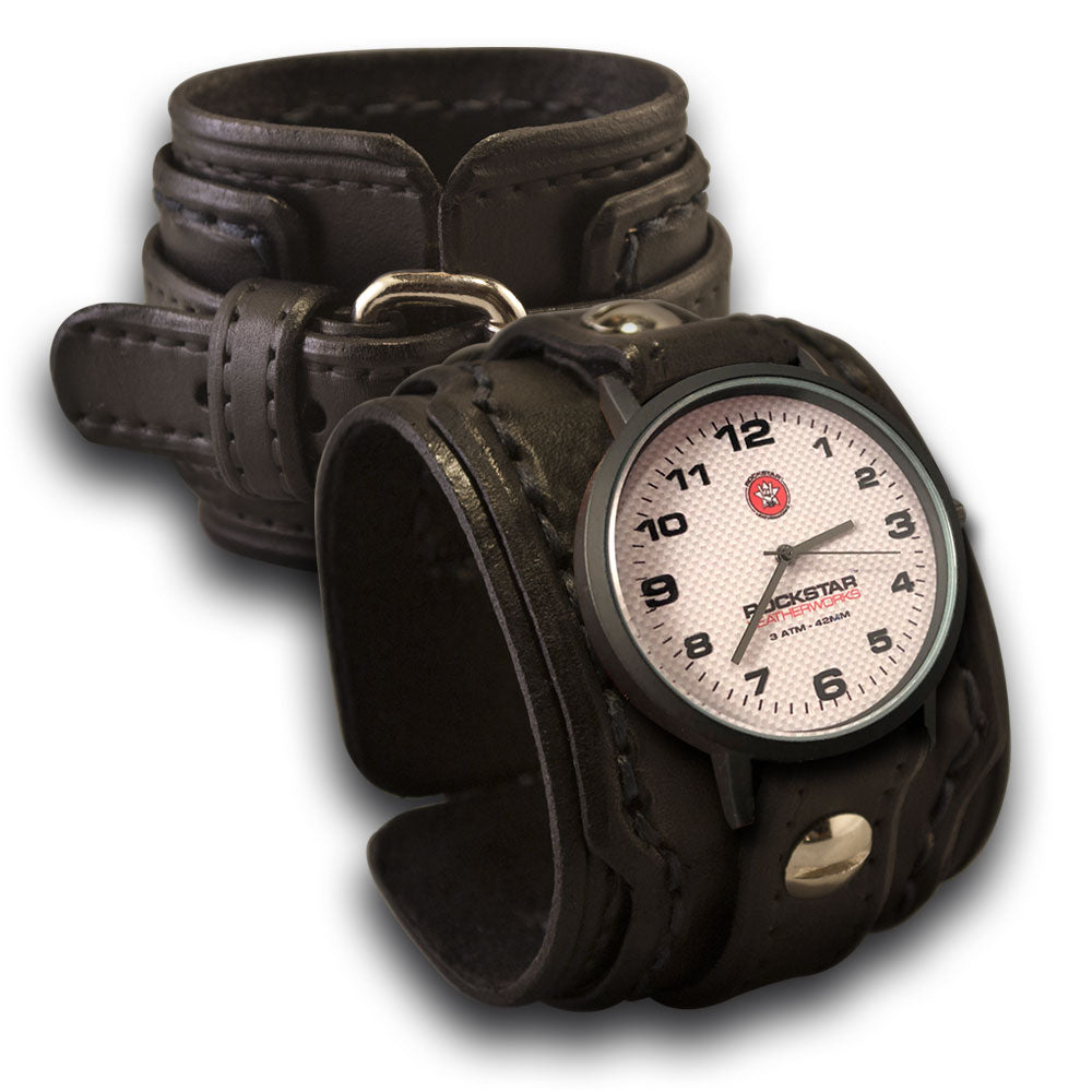 Black Rockstar Drake Leather Cuff Watch Stitched & Layered Cuff-Leather Cuff Watches-Rockstar Leatherworks™