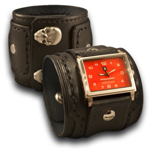 Black Drake Layered Leather Cuff Watch with Skull Snaps-Leather Cuff Watches-Rockstar Leatherworks™